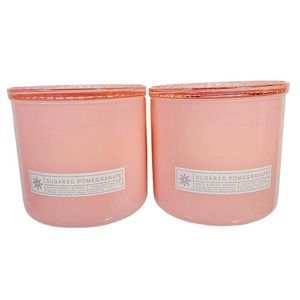 2 SUGARED POMEGRANATE Pink Glass Bath & Body Works 3 Wick Scented Candles NEW